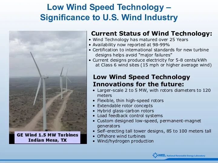 Low Wind Speed Technology – Significance to U.S. Wind Industry