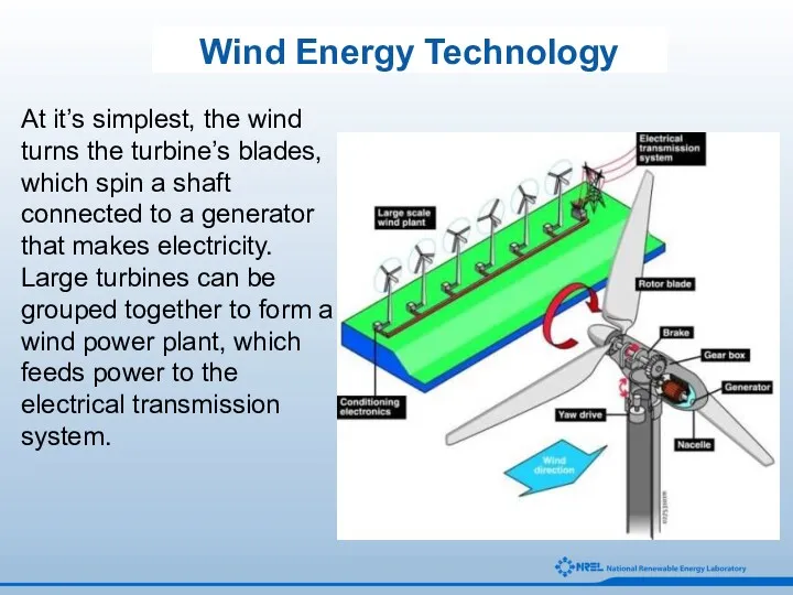 Wind Energy Technology At it’s simplest, the wind turns the