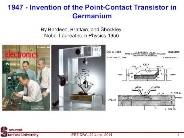 By Bardeen, Brattain, and Shockley, Nobel Laureates in Physics 1956