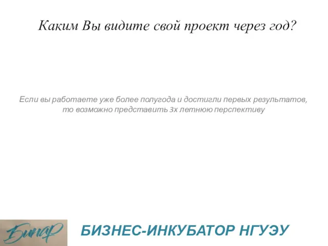 Каким Вы видите свой проект через год? Если вы работаете