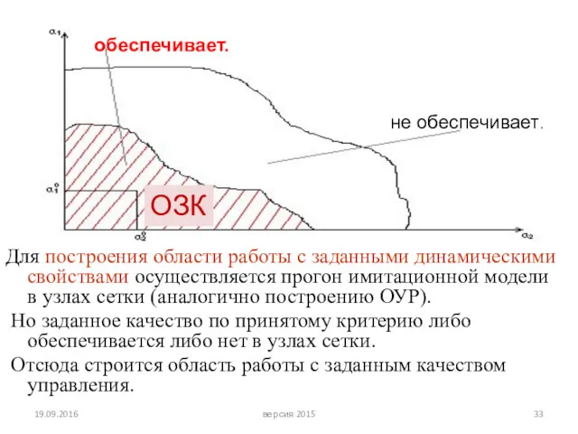 Для построения области работы с заданными динамическими свойствами осуществляется прогон