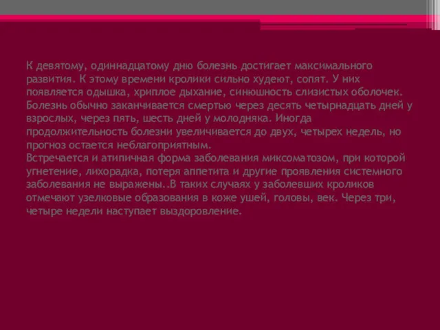 К девятому, одиннадцатому дню болезнь достигает максимального развития. К этому