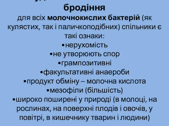 Збудники молочнокислого бродіння для всіх молочнокислих бактерій (як кулястих, так