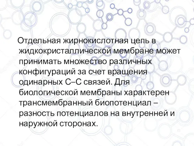 Отдельная жирнокислотная цепь в жидкокристаллической мембране может принимать множество различных конфигураций за счет