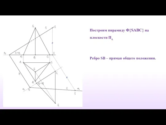 Построим пирамиду Φ{SABC} на плоскости П4. Ребро SВ – прямая общего положения.