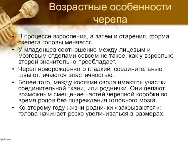 Возрастные особенности черепа В процессе взросления, а затем и старения,