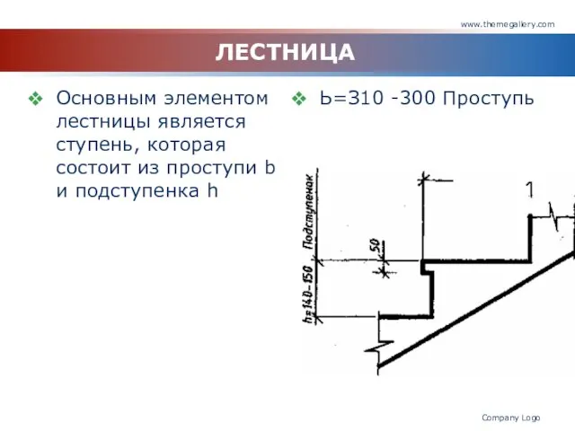 www.themegallery.com Company Logo ЛЕСТНИЦА Основным элементом лестницы является ступень, которая