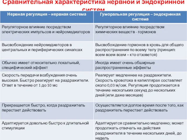 Сравнительная характеристика нервной и эндокринной систем