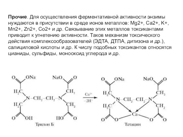 Прочие. Для осуществления ферментативной активности энзимы нуждаются в присутствии в среде ионов металлов: