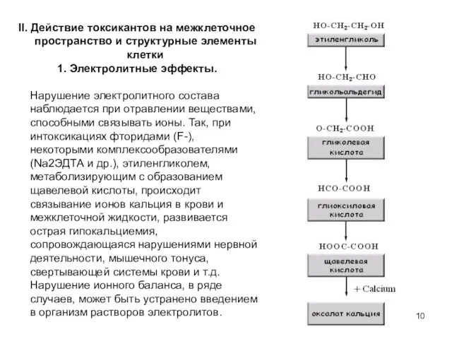 II. Действие токсикантов на межклеточное пространство и структурные элементы клетки 1. Электролитные эффекты.