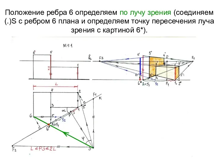 Положение ребра 6 определяем по лучу зрения (соединяем (.)S с