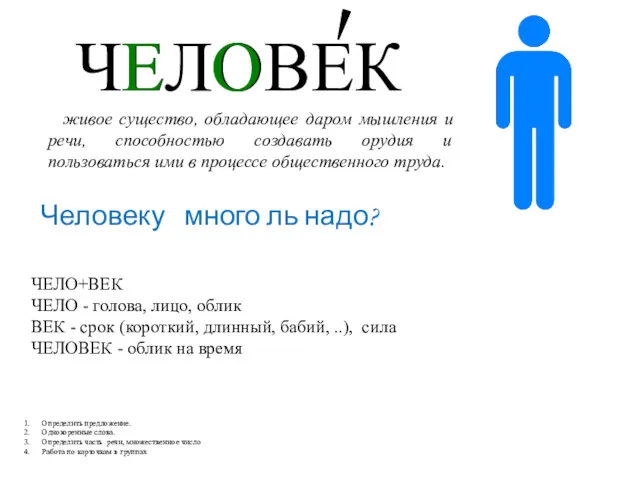 Определить предложение. Однокоренные слова. Определить часть речи, множественное число Работа по карточкам в