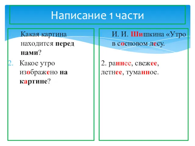 Написание 1 части И. И. Шишкина «Утро в сосновом лесу.