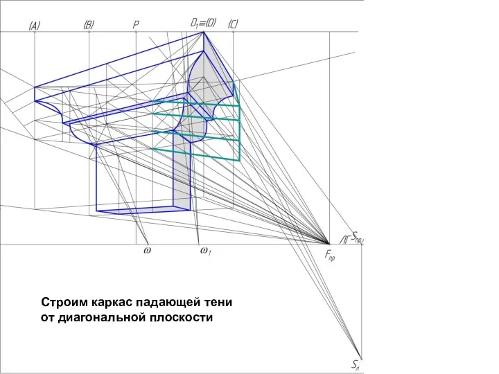 Строим каркас падающей тени от диагональной плоскости