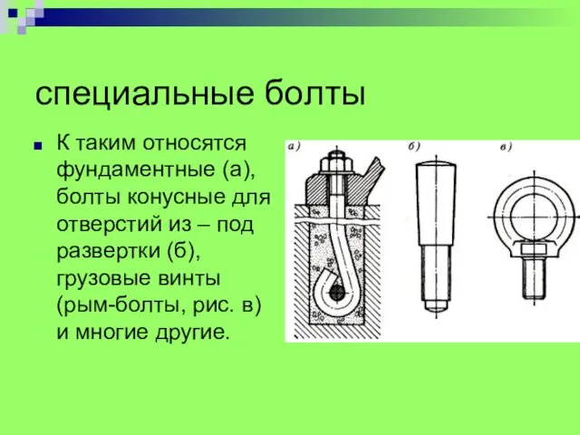 специальные болты К таким относятся фундаментные (а), болты конусные для