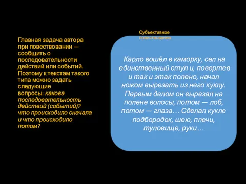 Главная задача автора при повествовании — сообщить о последовательности действий