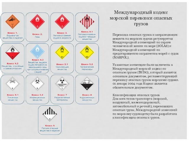 Международный кодекс морской перевозки опасных грузов Перевозка опасных грузов и