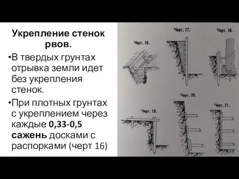 Укрепление стенок рвов. В твердых грунтах отрывка земли идет без