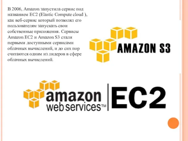 В 2006, Amazon запустила сервис под названием EC2 (Elastic Compute