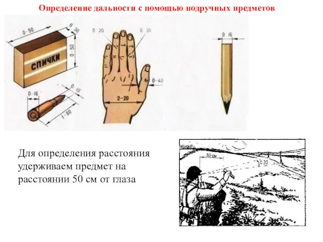 Определение дальности с помощью подручных предметов Для определения расстояния удерживаем