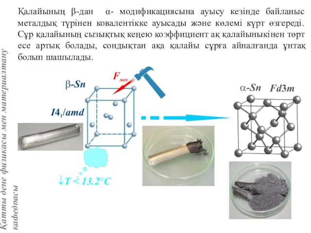 Қалайының β-дан α- модификациясына ауысу кезінде байланыс металдық түрінен ковалентікке