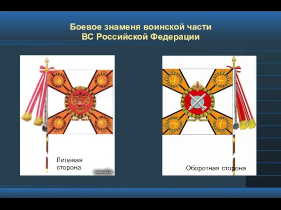 Боевое знаменя воинской части ВС Российской Федерации Лицевая сторона Оборотная сторона