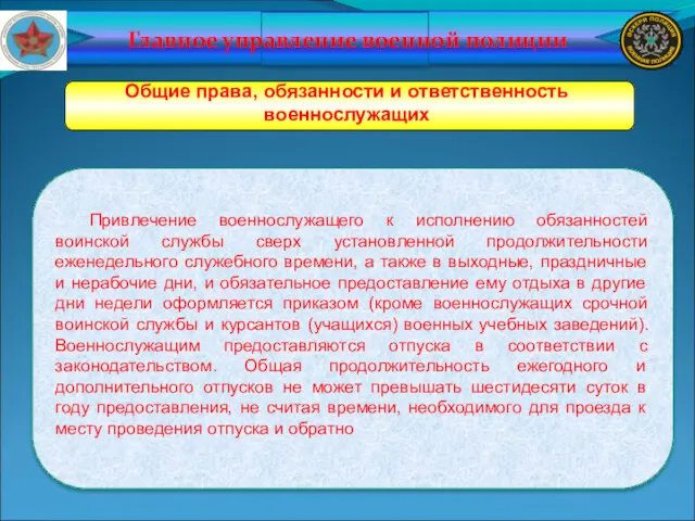 Главное управление военной полиции Общие права, обязанности и ответственность военнослужащих