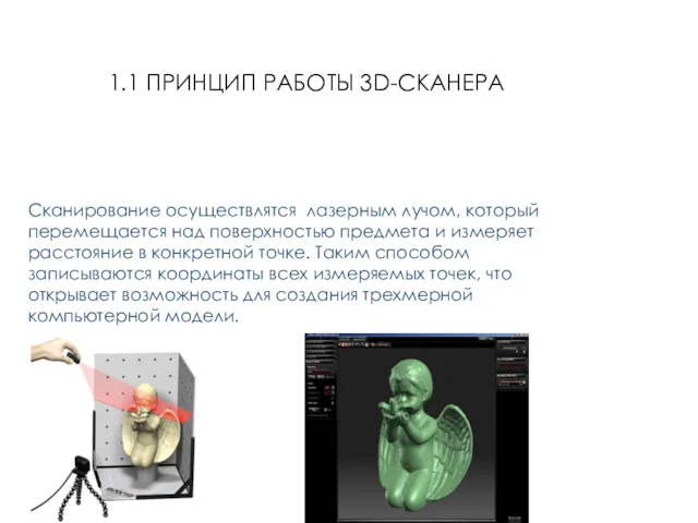 1.1 ПРИНЦИП РАБОТЫ 3D-СКАНЕРА Сканирование осуществлятся лазерным лучом, который перемещается