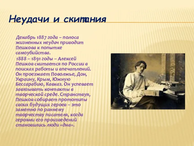 Неудачи и скитания Декабрь 1887 года – полоса жизненных неудач