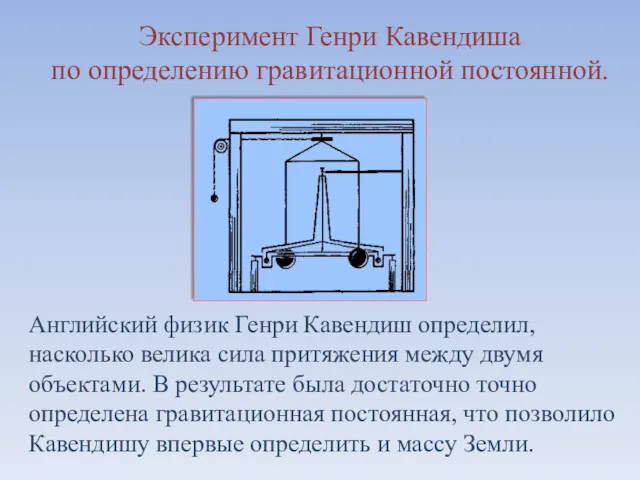 Эксперимент Генри Кавендиша по определению гравитационной постоянной. Английский физик Генри