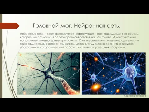 Головной мог. Нейронная сеть. Нейронные связи – в них фиксируется информация – все