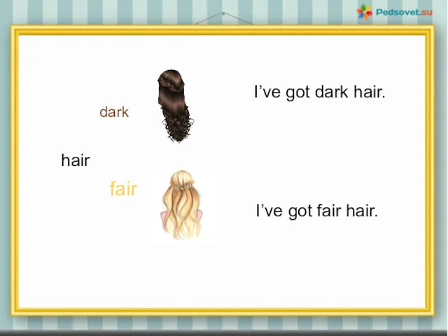 hair dark fair I’ve got dark hair. I’ve got fair hair.