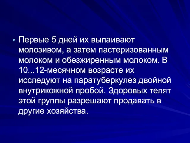 Первые 5 дней их выпаивают молозивом, а затем пастеризованным молоком