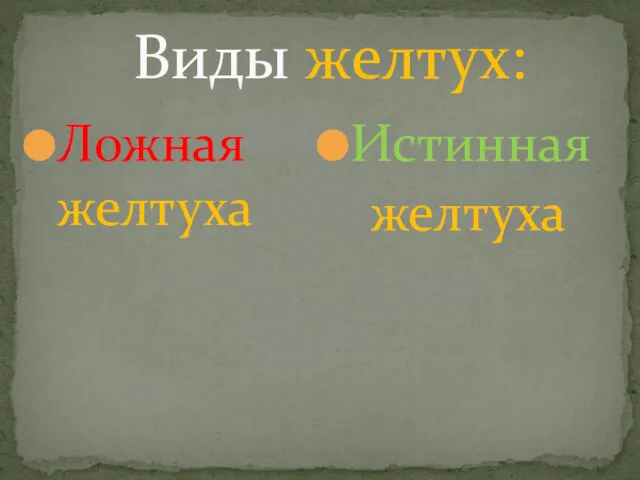 Виды желтух: Ложная желтуха Истинная желтуха