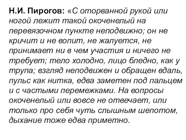 Н.И. Пирогов: «С оторванной рукой или ногой лежит такой окоченелый