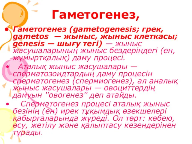 Гаметогенез, Гаметогенез (gametogenesis; грек, gametos — жыныс, жыныс клеткасы; genesis — шығу тегі)