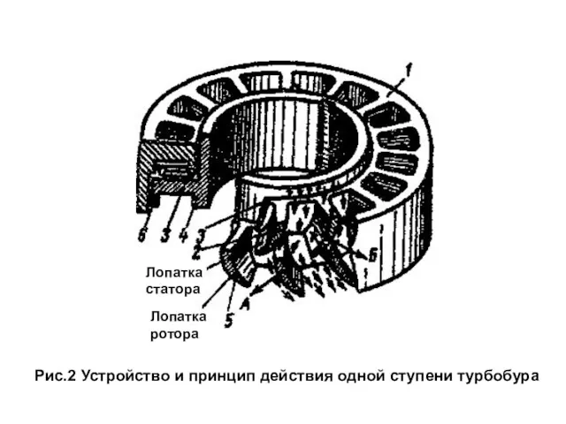 Лопатка статора Лопатка ротора Рис.2 Устройство и принцип действия одной ступени турбобура