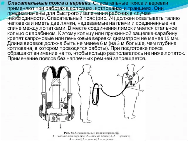 Спасательные пояса и веревки. Спасательные пояса и веревки применяют при