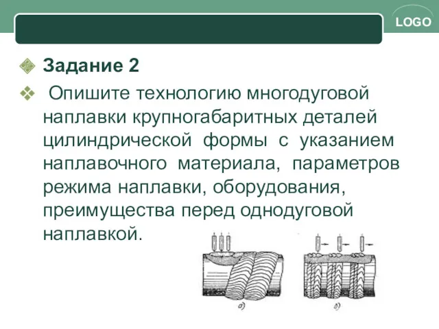 Задание 2 Опишите технологию многодуговой наплавки крупногабаритных деталей цилиндрической формы