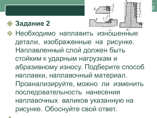 Задание 2 Необходимо наплавить изношенные детали, изображенные на рисунке. Наплавленный