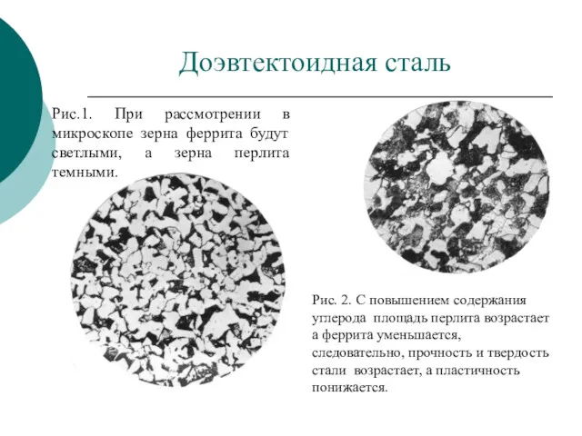 Доэвтектоидная сталь Рис. 2. С повышением содержания углерода площадь перлита