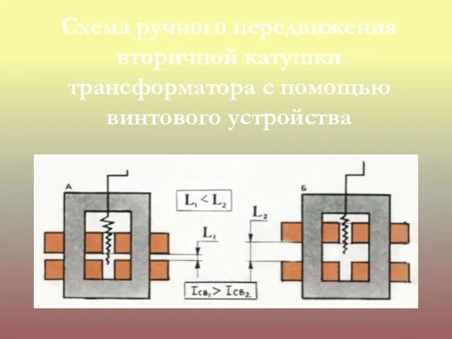 Схема ручного передвижения вторичной катушки трансформатора с помощью винтового устройства