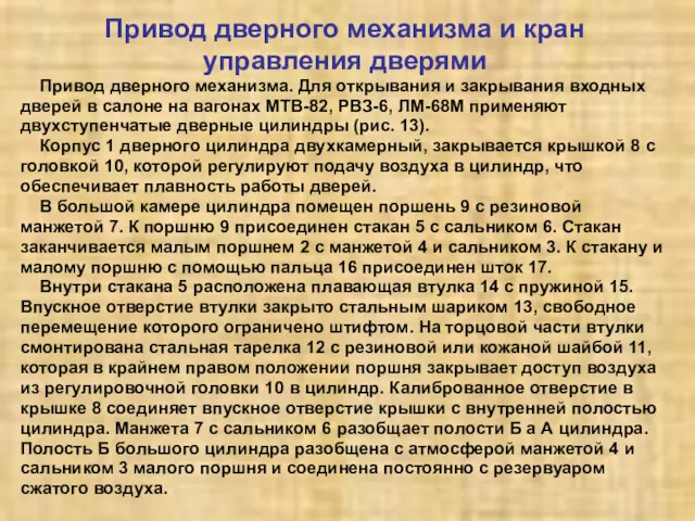 Привод дверного механизма и кран управления дверями Привод дверного механизма.