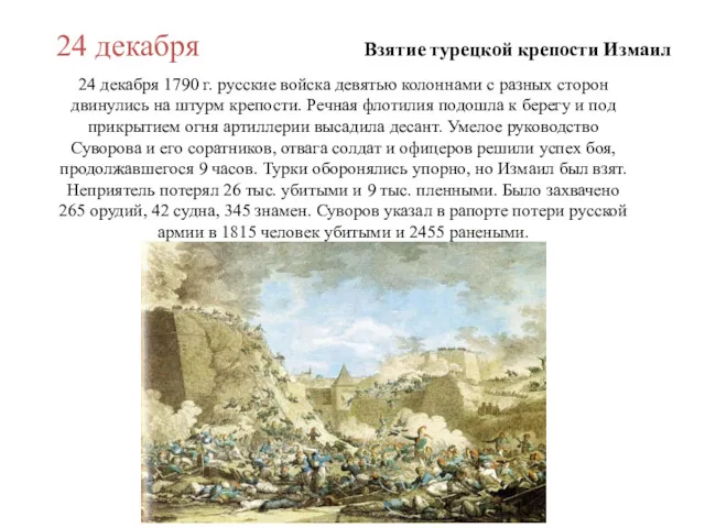 24 декабря 1790 г. русские войска девятью колоннами с разных
