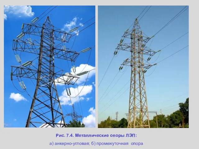 Рис. 7.4. Металлические опоры ЛЭП: а) анкерно-угловая; б) промежуточная опора