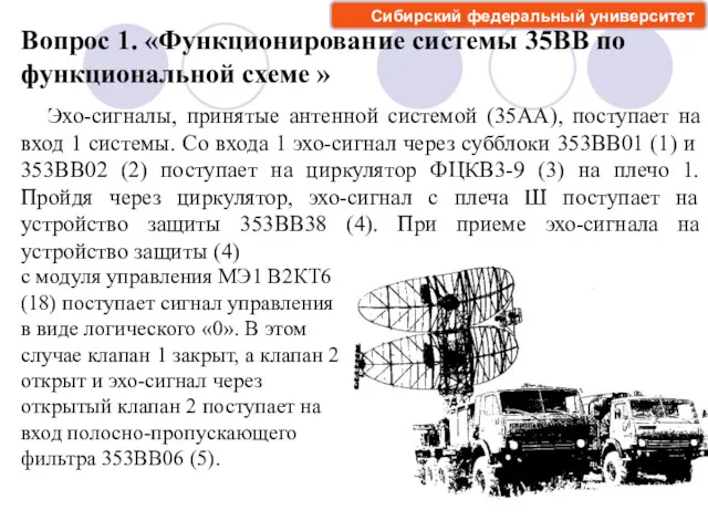 Вопрос 1. «Функционирование системы 35ВВ по функциональной схеме » Эхо-сигналы,