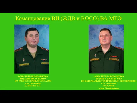 Командование ВИ (ЖДВ и ВОСО) ВА МТО ЗАМЕСТИТЕЛЬ НАЧАЛЬНИКА ВИ