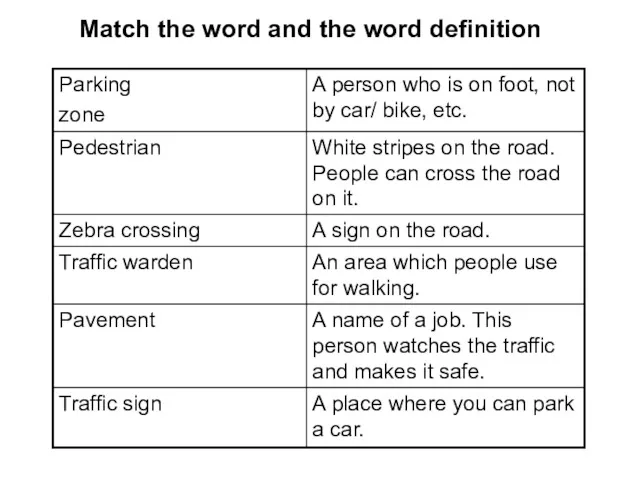 Match the word and the word definition