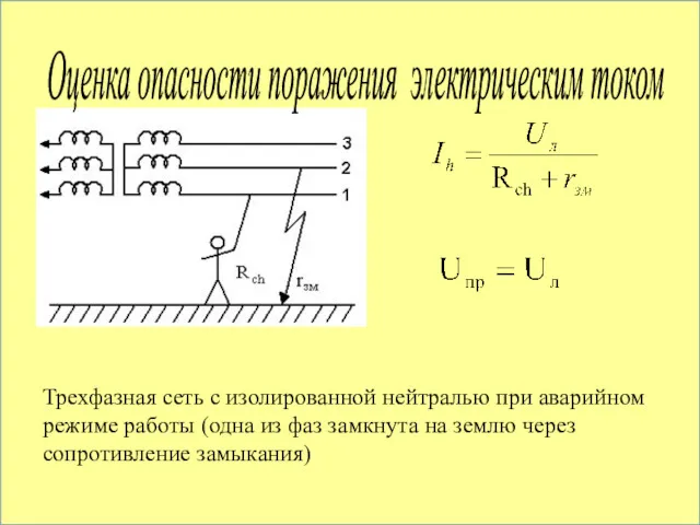 Трехфазная сеть с изолированной нейтралью при аварийном режиме работы (одна