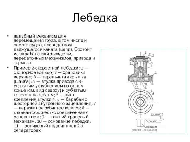 Лебедка палубный механизм для перемещения груза, в том числе и